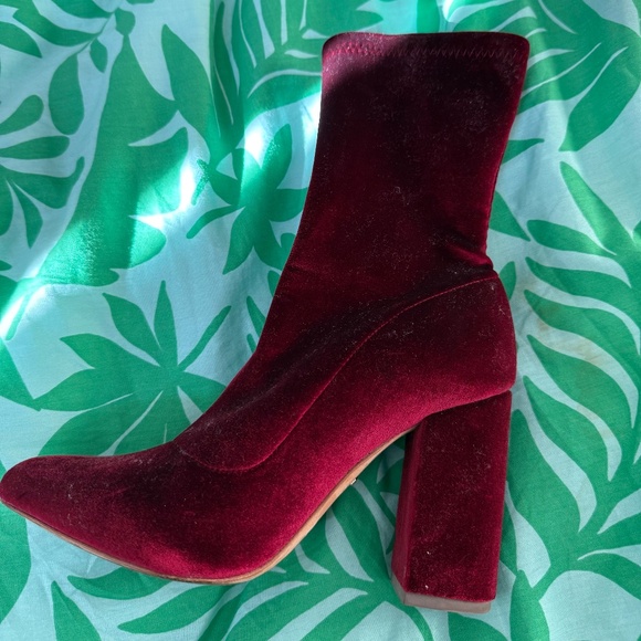 Beautiful Burgundy Velvet Low Boots - Picture 2 of 3